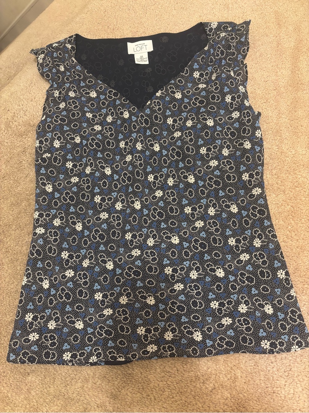 LOFT Navy and Light Blue Floral V-Neck Sleeveless Camisole